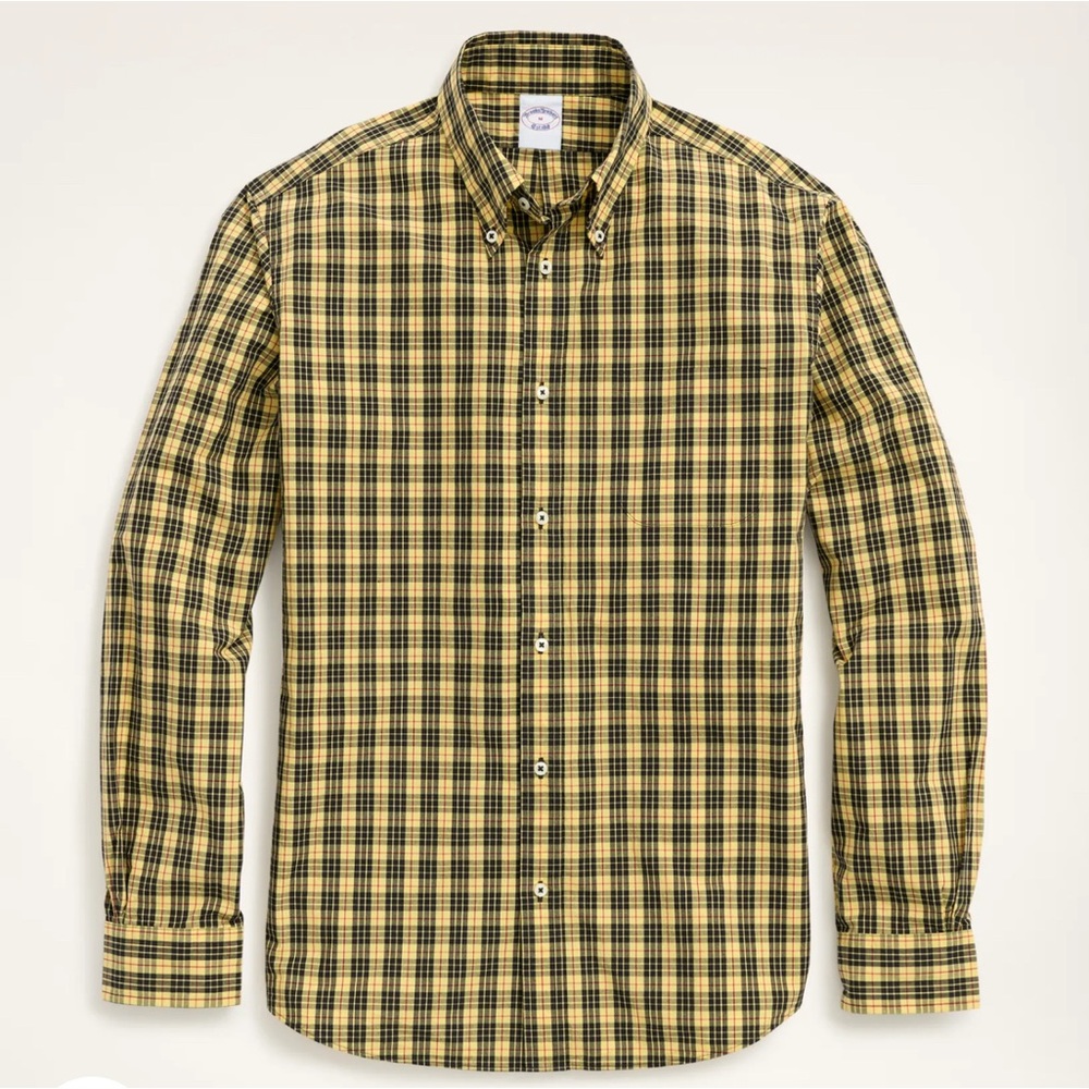 Brooks Brothers Yellow Plaid Men's Shirt LIKE NEW